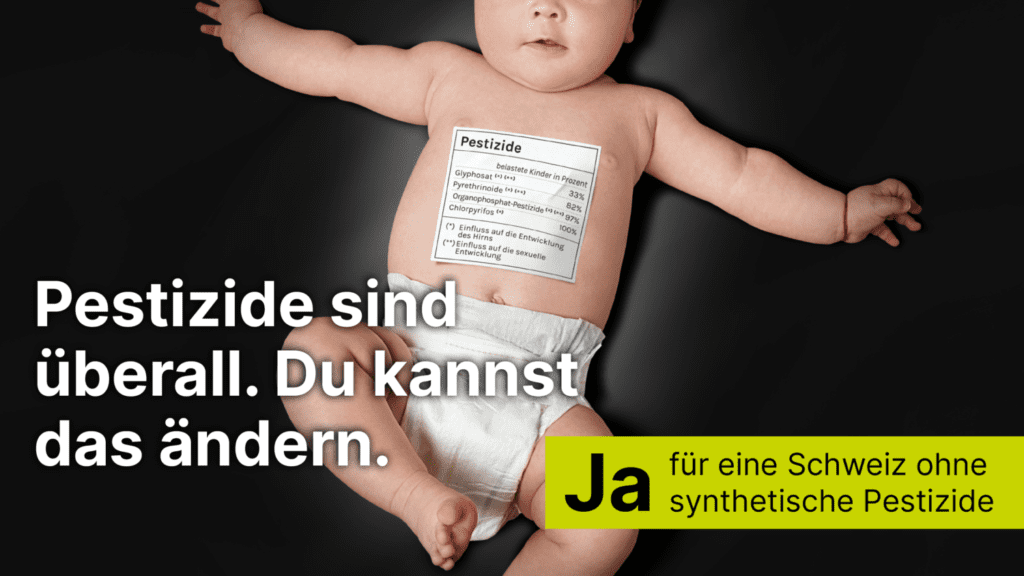 Umstrittenes Kampagnenplakat zur Volksabstimmung in der Schweiz. Es erinnert an vergangene Glyphosat-Kampagnen in Deutschland.