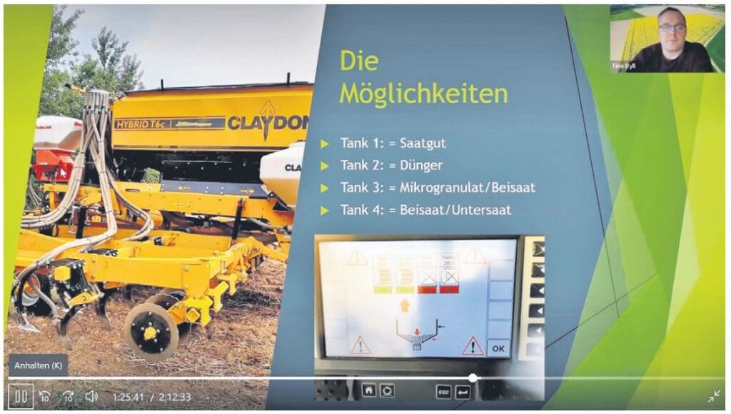 Die Stripptill-Sämaschine von Claydon wurde um zwei Sätanks und Säeinrichtungen erweitert, um ein einem Arbeitsgang verschiedene Früchte an unterschiedlichen Stellen zu platzieren.