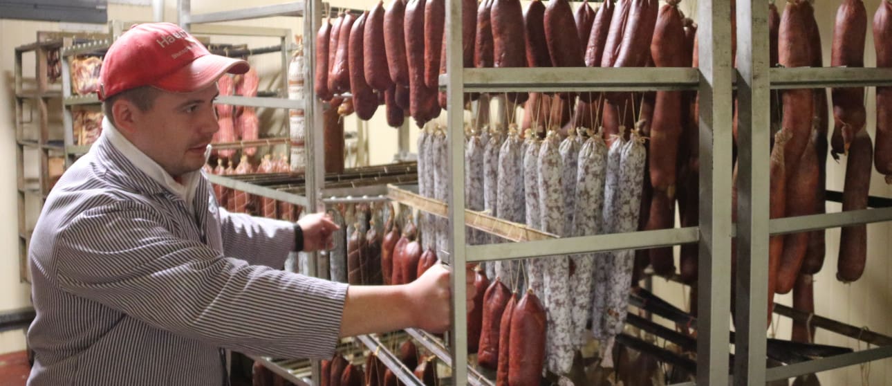 Agrargenossenschaft_Ranzig_Fleischerei_Henrik_Hain Bevor Fleischermeister Henrik Hain Wurst machen kann, wird geschlachtet: 30 Schweine waren es vergangenen Montag. © Heike Mildner