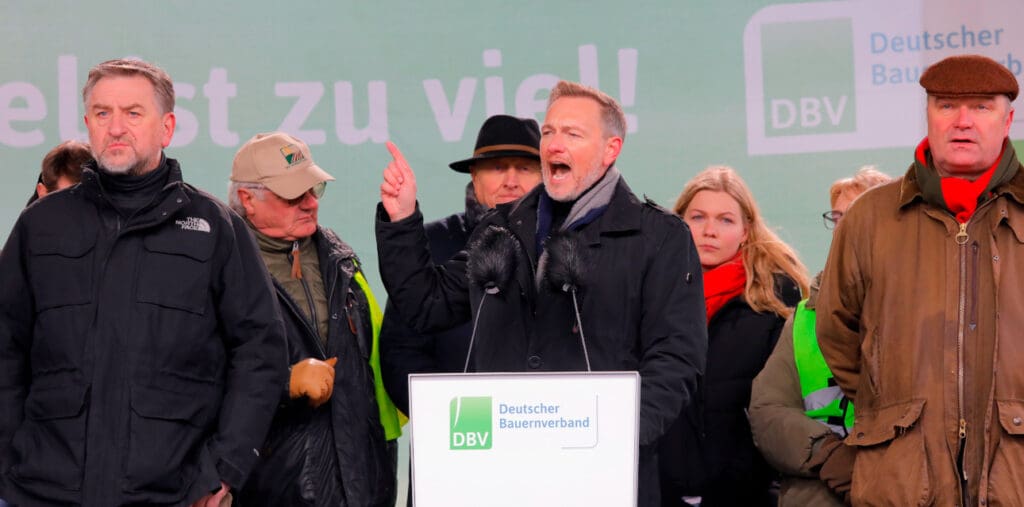 Christian Lindner bei der Kundgebung der Bauerndemo am 15. Januar 2024