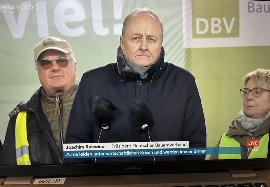 Bauernpräsident Joachim Rukwied auf der Kundgebung in Berlin.