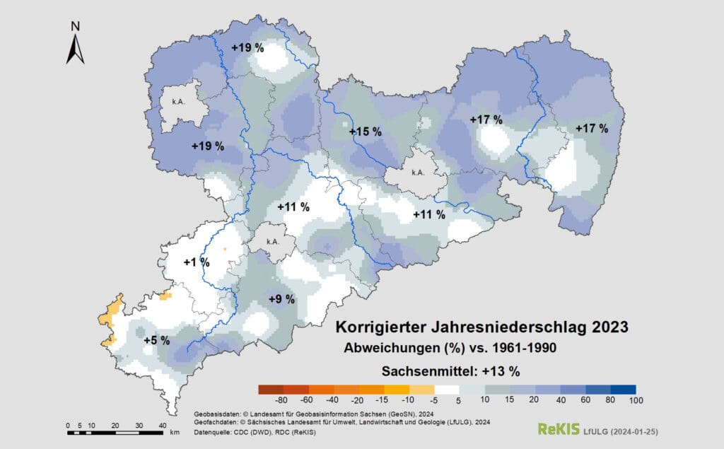 Jahresniederschlag in Sachsen