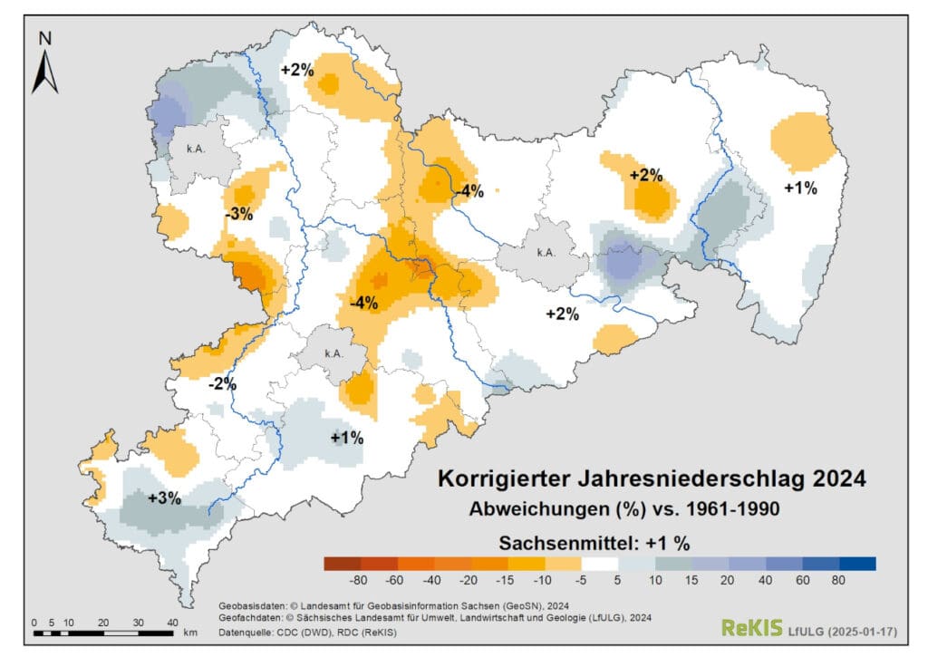 Karte: Korrigierter Jahresniederschlag 2024